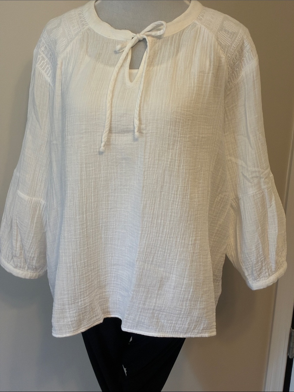 Waverly White Tie-Neck Gauze Tunic